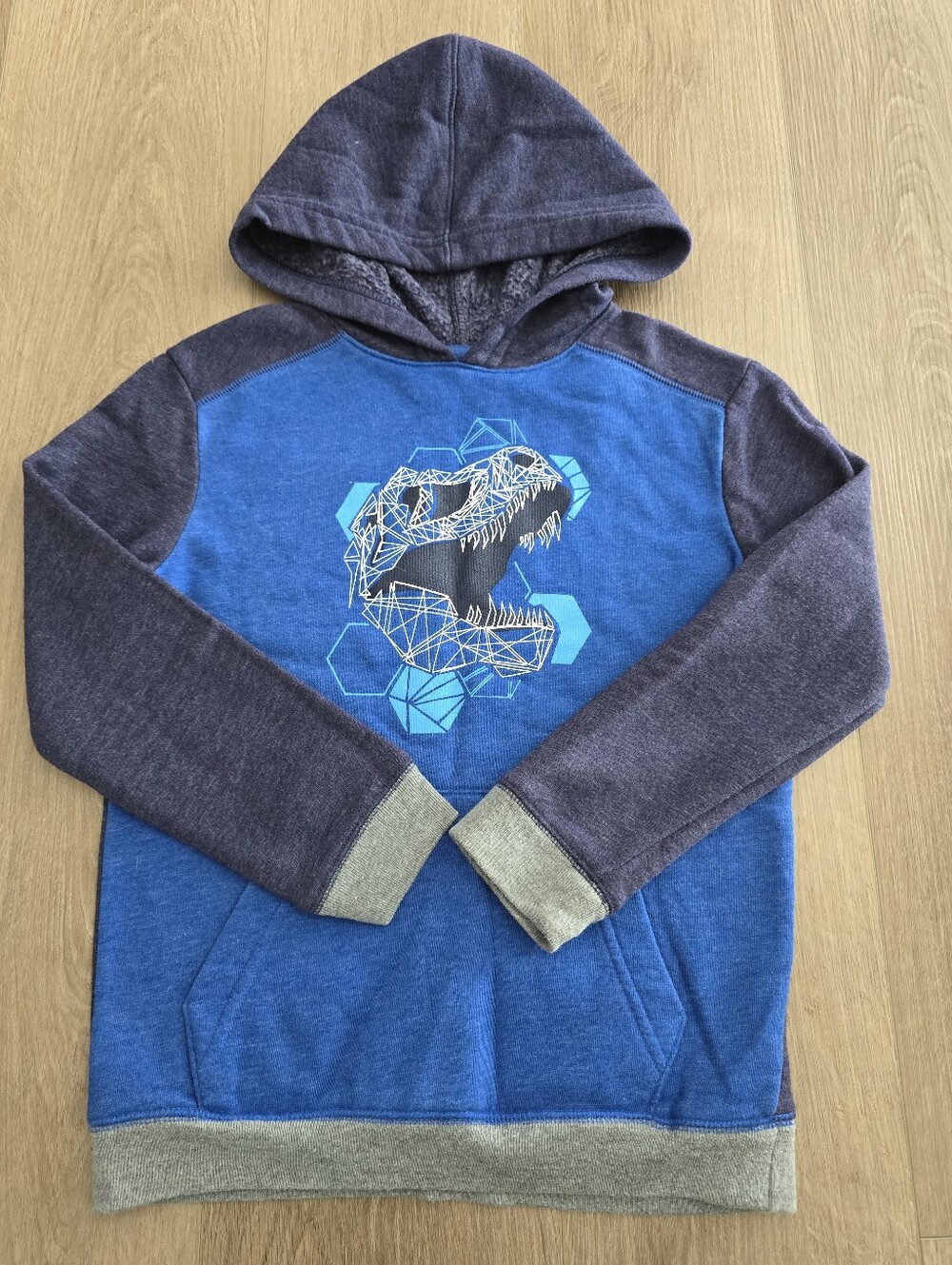 Cat & Jack Boy's Dinosaur Pullover Hoodie  Blue Hooded Sweater Size‎ Small 6/7